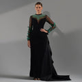 Schwarz Satin Meerjungfrau Spitze Perlen Luxus Lange Abendkleider Kleider Für Frauen Hochzeit Party 2025 LA72230 
