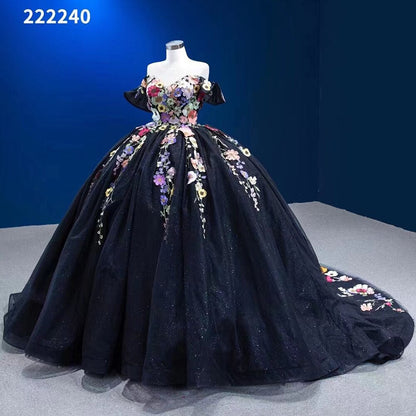 Vestido de novia negro sexy con hombros descubiertos, apliques de lujo y cordones, 2025, alta gama, hecho a medida, HM222240 