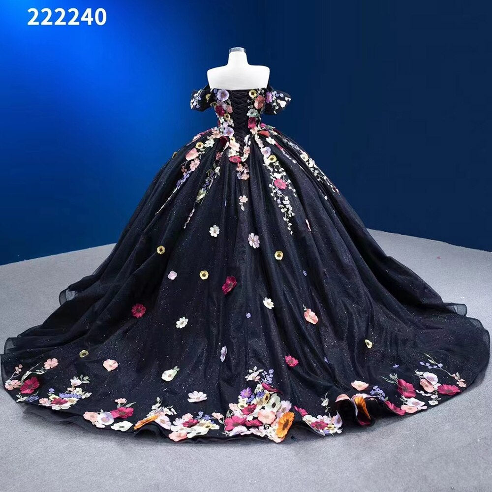 Vestido de novia negro sexy con hombros descubiertos, apliques de lujo y cordones, 2025, alta gama, hecho a medida, HM222240 