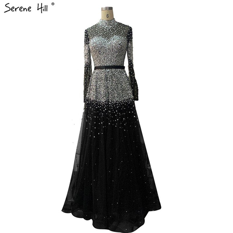 Vestido de noche negro plateado con escote en A y lentejuelas, mangas largas, sexy, formal, para mujer, fiesta, LA70066 