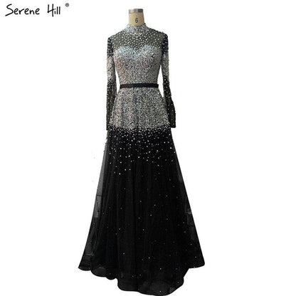 Vestido de noche negro plateado con escote en A y lentejuelas, mangas largas, sexy, formal, para mujer, fiesta, LA70066 
