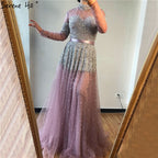 Schwarz Silber A-Linie High Neck Abendkleider Pailletten Lange Ärmel Sexy Formale 2025 Für Frauen Party LA70066 