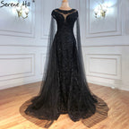 Black Sleeves  Luxury  2025 Lace Beaded Cape Sleeves  Mermaid Evening Gowns Elegant For Woman Party  LA71173