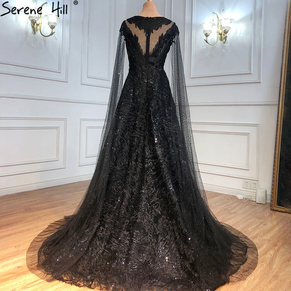 Vestido de noche elegante de sirena con mangas negras y encaje con cuentas, estilo capa, para mujer, fiesta, LA71173 