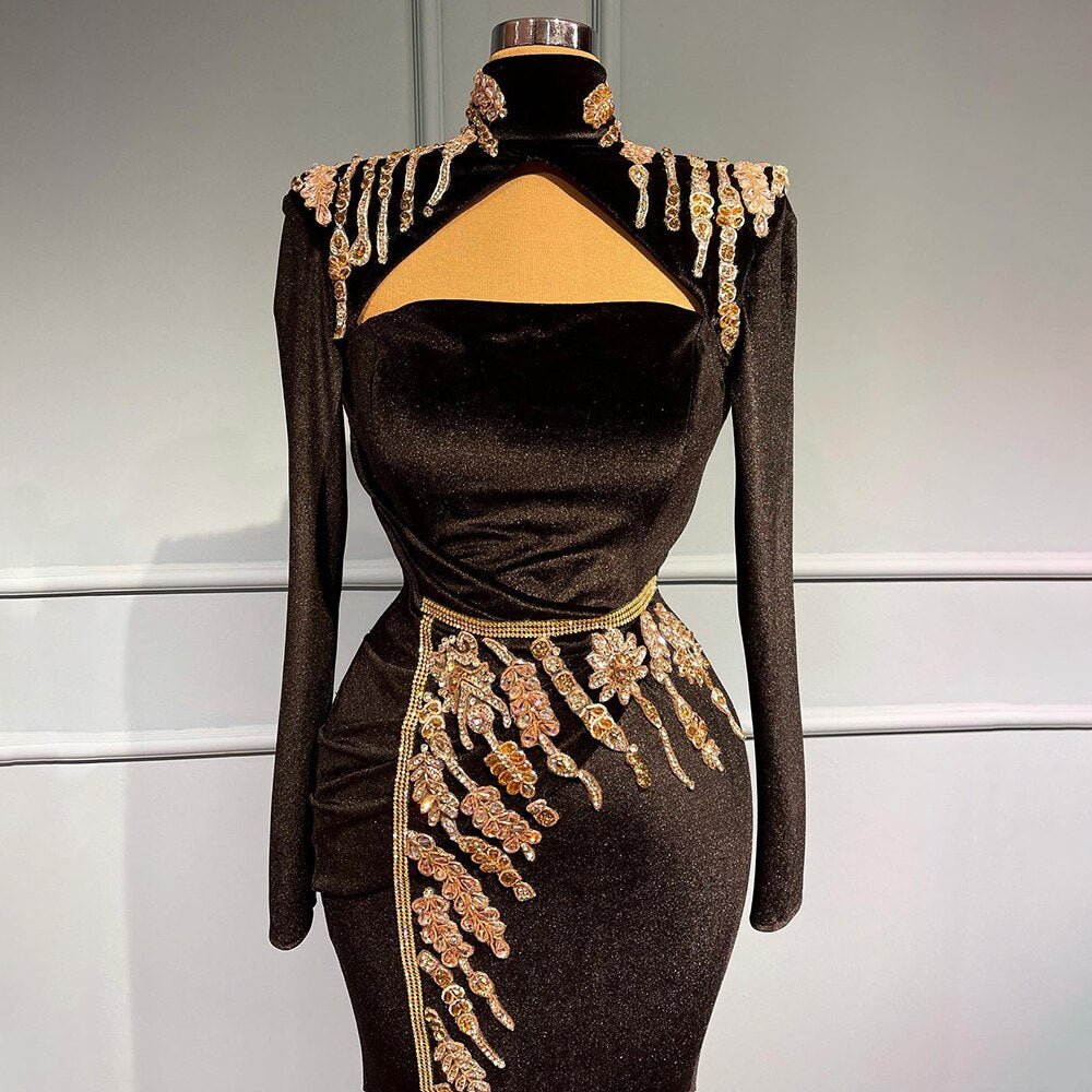 Schwarz Velours Meerjungfrau Abendkleider Kleider 2025 Elegante Luxus Perlen Für Frauen Party LA71545 