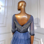 Blauer Tiered Rok Avond Jurken 2025 Kralen Half Mouwen A-line für Women Wedding Party LA71553 