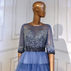 Blauer Tiered Rok Avond Jurken 2025 Kralen Half Mouwen A-line für Women Wedding Party LA71553 
