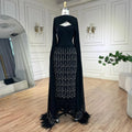 Vestido de noche árabe de sirena negro brillante con capa de plumas, vestidos formales para fiesta de graduación, vestidos de boda LA72410 