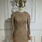Vestido de noche árabe estilo sirena con brillantes colores caramelo, plumas y perlas, para graduación, boda, LA72482 