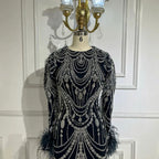 Vestido de noche árabe estilo sirena con brillantes colores caramelo, plumas y perlas, para graduación, boda, LA72482 