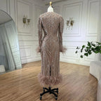 Vestido de noche árabe estilo sirena con brillantes colores caramelo, plumas y perlas, para graduación, boda, LA72482 