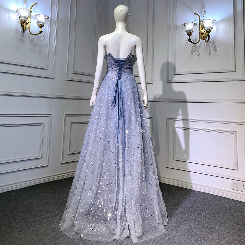 Vestidos de noche azules de corte A con cuentas y brillantes, 2025, sexys, de alta gama, con cordones para mujer, para fiesta, LA71636 