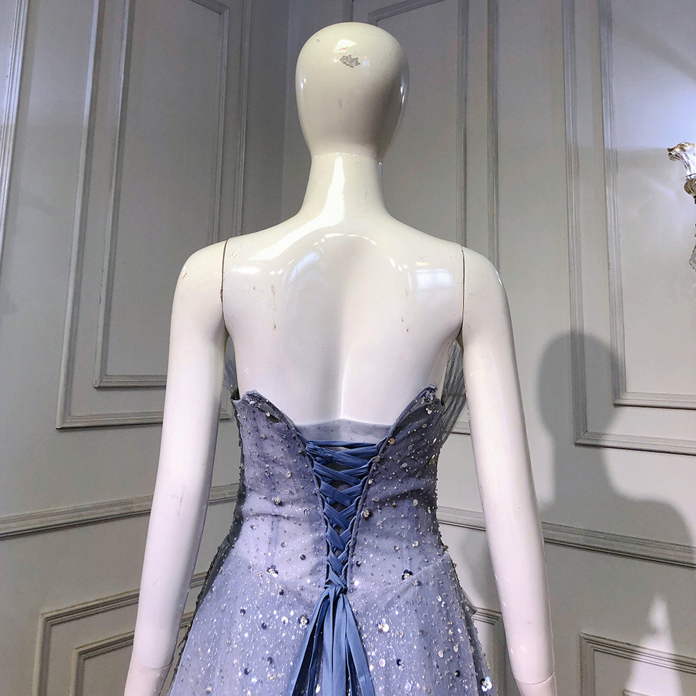 Vestidos de noche azules de corte A con cuentas y brillantes, 2025, sexys, de alta gama, con cordones para mujer, para fiesta, LA71636 