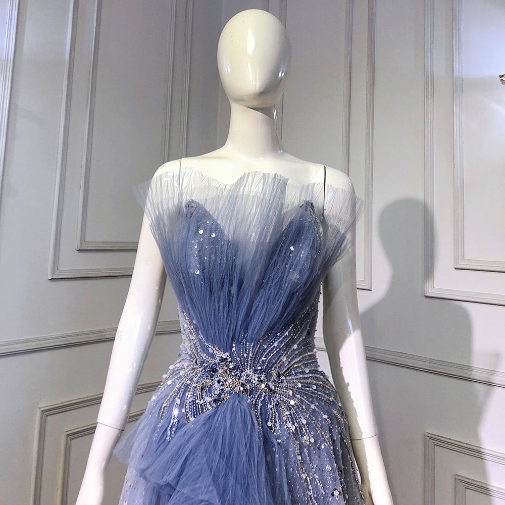 Vestidos de noche azules de corte A con cuentas y brillantes, 2025, sexys, de alta gama, con cordones para mujer, para fiesta, LA71636 