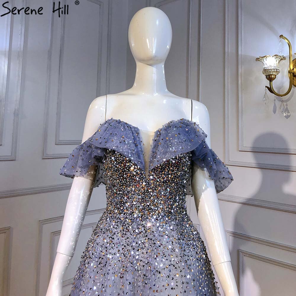 Blau A-Linie Luxus Abendkleider Kleider 2025 Schatz Perlen Bling Sexy Für Frauen Party LA71478 