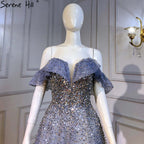 Blau A-Linie Luxus Abendkleider Kleider 2025 Schatz Perlen Bling Sexy Für Frauen Party LA71478 