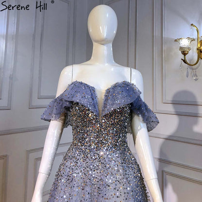 Blau A-Linie Luxus Abendkleider Kleider 2025 Schatz Perlen Bling Sexy Für Frauen Party LA71478 