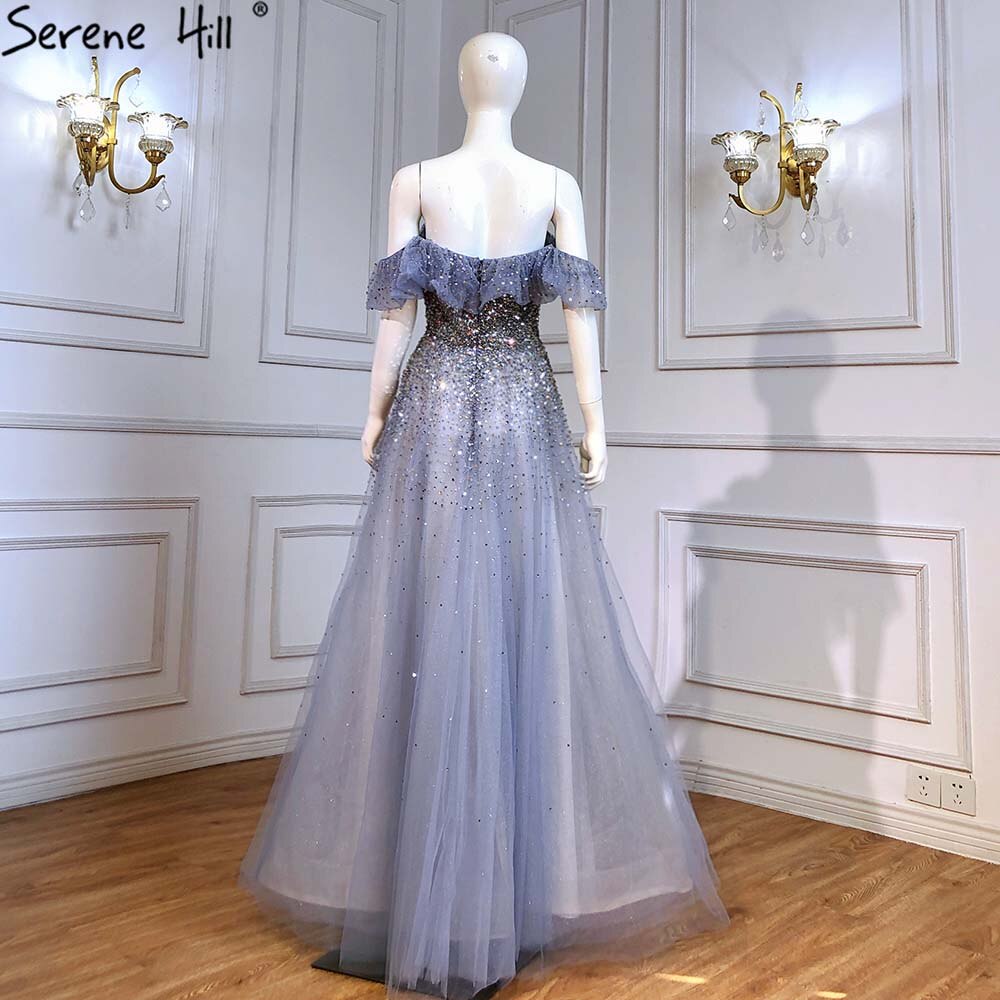 Blau A-Linie Luxus Abendkleider Kleider 2025 Schatz Perlen Bling Sexy Für Frauen Party LA71478 