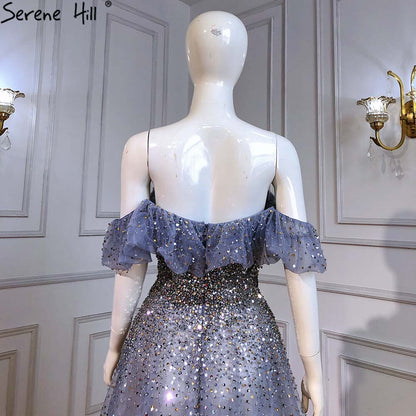 Blau A-Linie Luxus Abendkleider Kleider 2025 Schatz Perlen Bling Sexy Für Frauen Party LA71478 