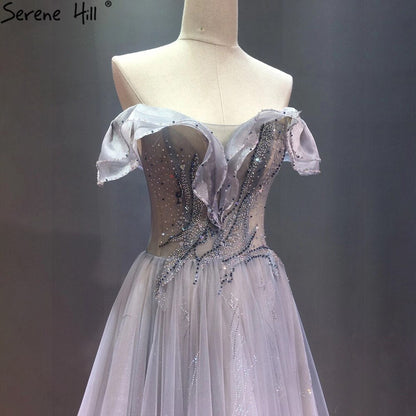 Blau A-linie Sexy Abendkleider Kleider 2025 Perlen Ärmellose Für Frauen Hochzeit Party LA71148 