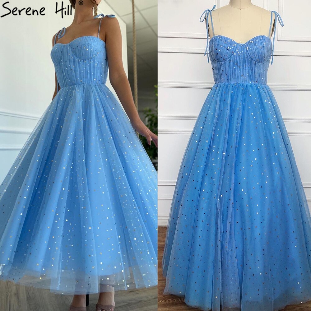 Blaues A-Linien-Abendkleid mit Tüll, ärmellos, knöchellang, formelles Kleid 2025 LA70684 