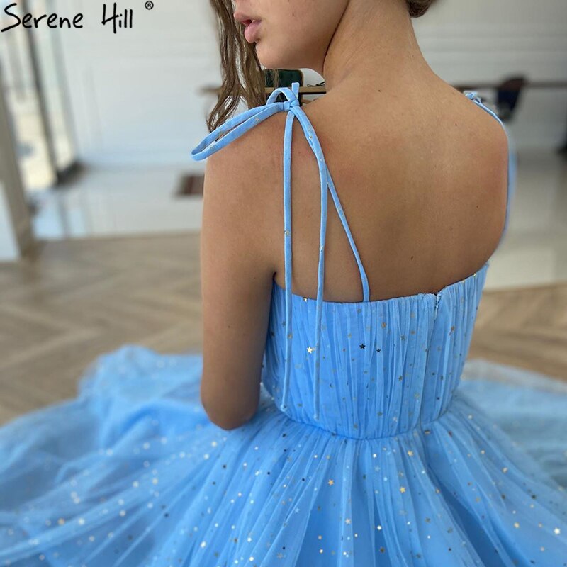 Blaues A-Linien-Abendkleid mit Tüll, ärmellos, knöchellang, formelles Kleid 2025 LA70684 