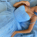 Blue A-Line Simple Evening Dresses Tulle Sleeveless Ankle Length Formal Dress 2025 LA70684