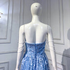 Vestidos de noche azules de lujo, corte A, 2025, con cuentas brillantes, sexys, para mujer, para boda, fiesta, LA71609 