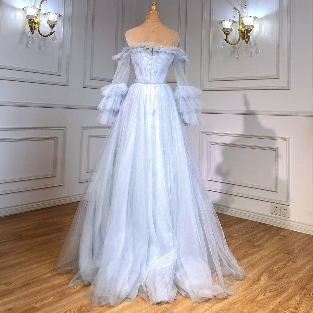 Blau A-linie Sexy Abendkleider Kleider 2025 Perlen Boot-ausschnitt Für Frauen Hochzeit Party LA71483 