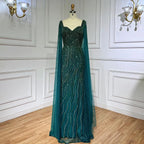 Blaues arabisches Luxus-Abendkleid im Meerjungfrauenstil mit Perlen und Cape-Ärmeln LA71715 