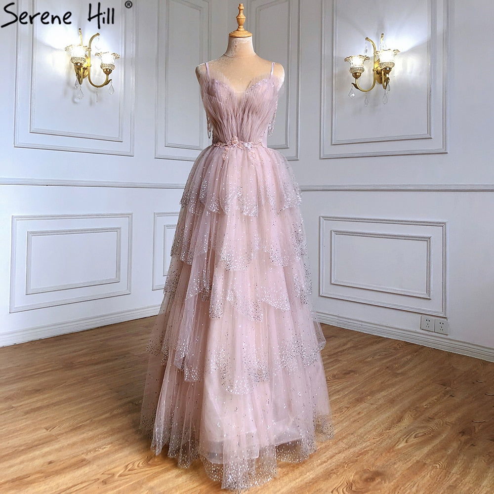 Vestidos de noche azules con cuentas brillantes y tirantes finos, sexys, para mujer, 2025, para fiesta, LA71292 