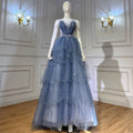 Blue Beaded Bling Evening Dresses Gowns Spaghetti Strap Sexy 2025 For Women Party LA71292