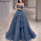 Blue Beaded Bling Evening Dresses Gowns Spaghetti Strap Sexy 2025 For Women Party LA71292