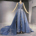 Vestidos de noche azules con cuentas brillantes, escote en V, sexys, de lujo, corte A, para mujer, fiesta, LA71508 