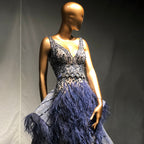 Vestidos de noche con plumas y cuentas azules, estilo sirena, de lujo, elegantes, para mujer, para fiesta de boda, LA71586 