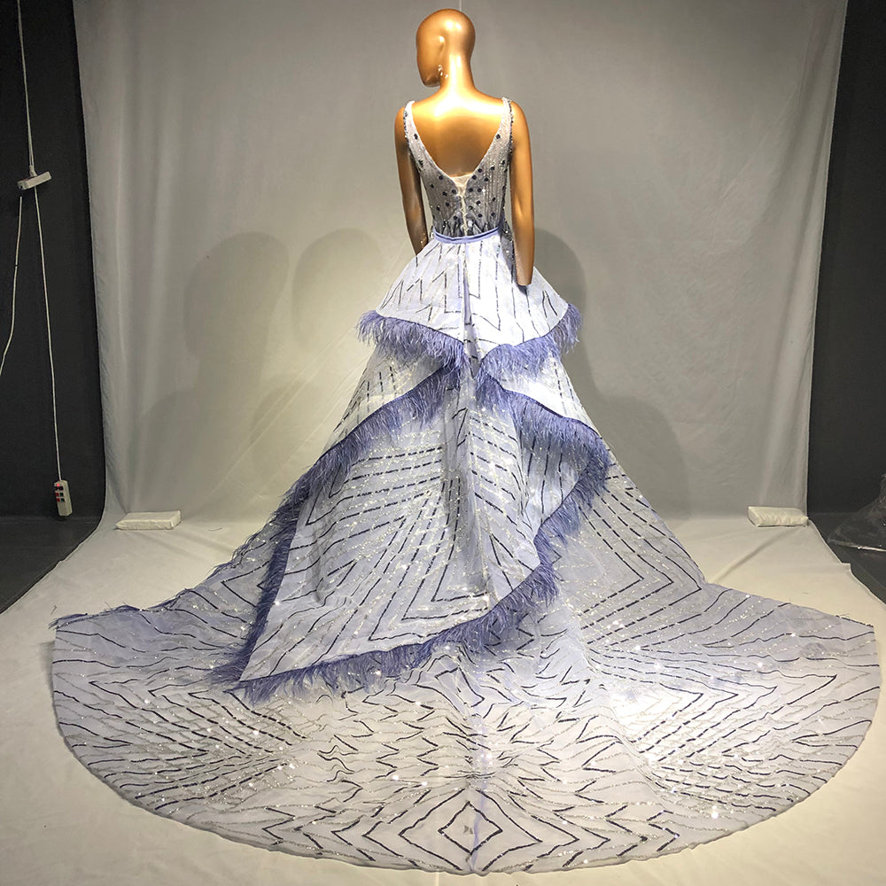 Vestidos de noche con plumas y cuentas azules, estilo sirena, de lujo, elegantes, para mujer, para fiesta de boda, LA71586 