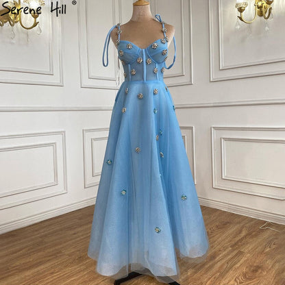 Blue Diamond A-Linie Abendkleider Kleider 2025 Spaghetti Srtap Sexy Knöchellänge für Frauen Party LA70862 