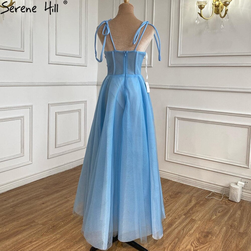 Vestidos de noche de corte A con diamantes azules, 2025, con escote en V profundo, sexys, largos hasta los tobillos, para mujer, fiesta, LA70862 