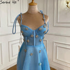 Vestidos de noche de corte A con diamantes azules, 2025, con escote en V profundo, sexys, largos hasta los tobillos, para mujer, fiesta, LA70862 