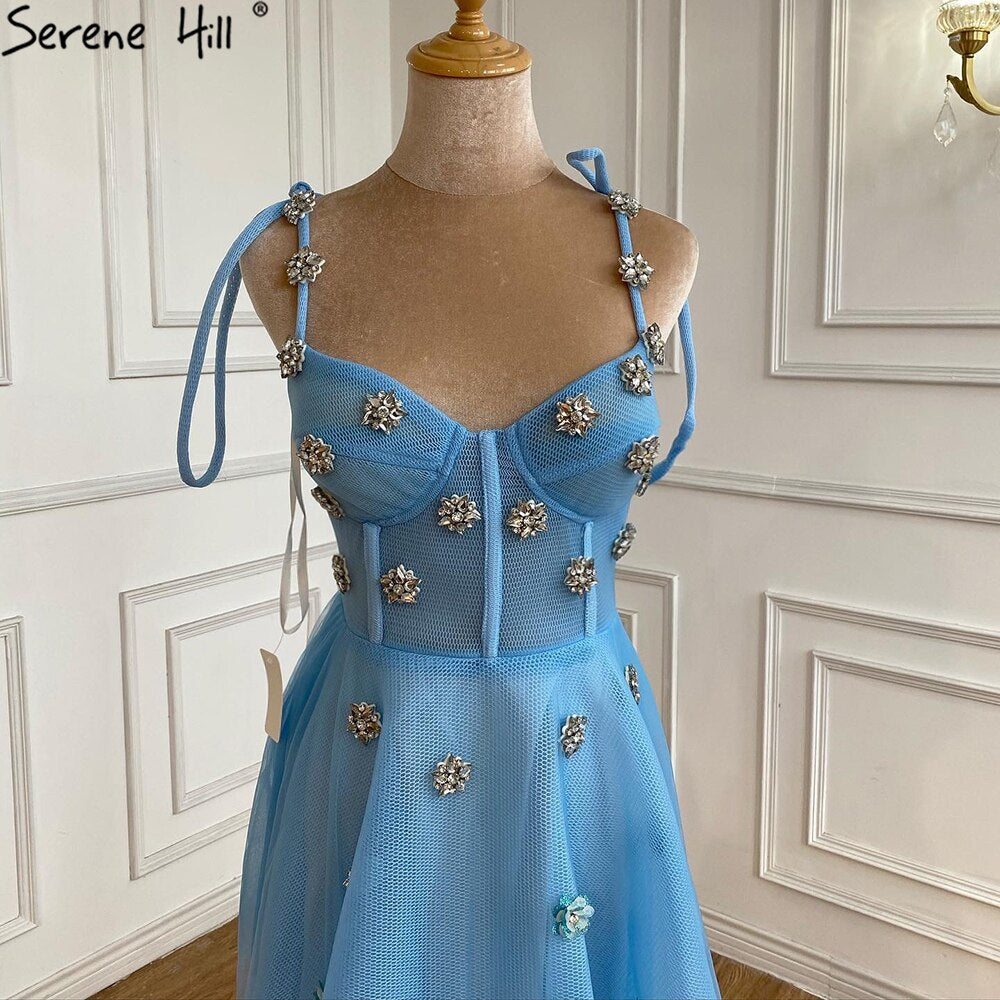 Vestidos de noche de corte A con diamantes azules, 2025, con escote en V profundo, sexys, largos hasta los tobillos, para mujer, fiesta, LA70862 