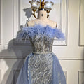 Vestido de noche elegante de sirena con plumas de diamante azul y sobrefalda, 2025, para mujer, boda, fiesta, LA72061 