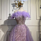 Vestido de noche elegante de sirena con plumas de diamante azul y sobrefalda, 2025, para mujer, boda, fiesta, LA72061 