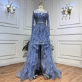 Vestido de noche azul elegante de corte A con encaje y plumas, estilo árabe, de lujo, para mujer, boda, fiesta, LA71935A 