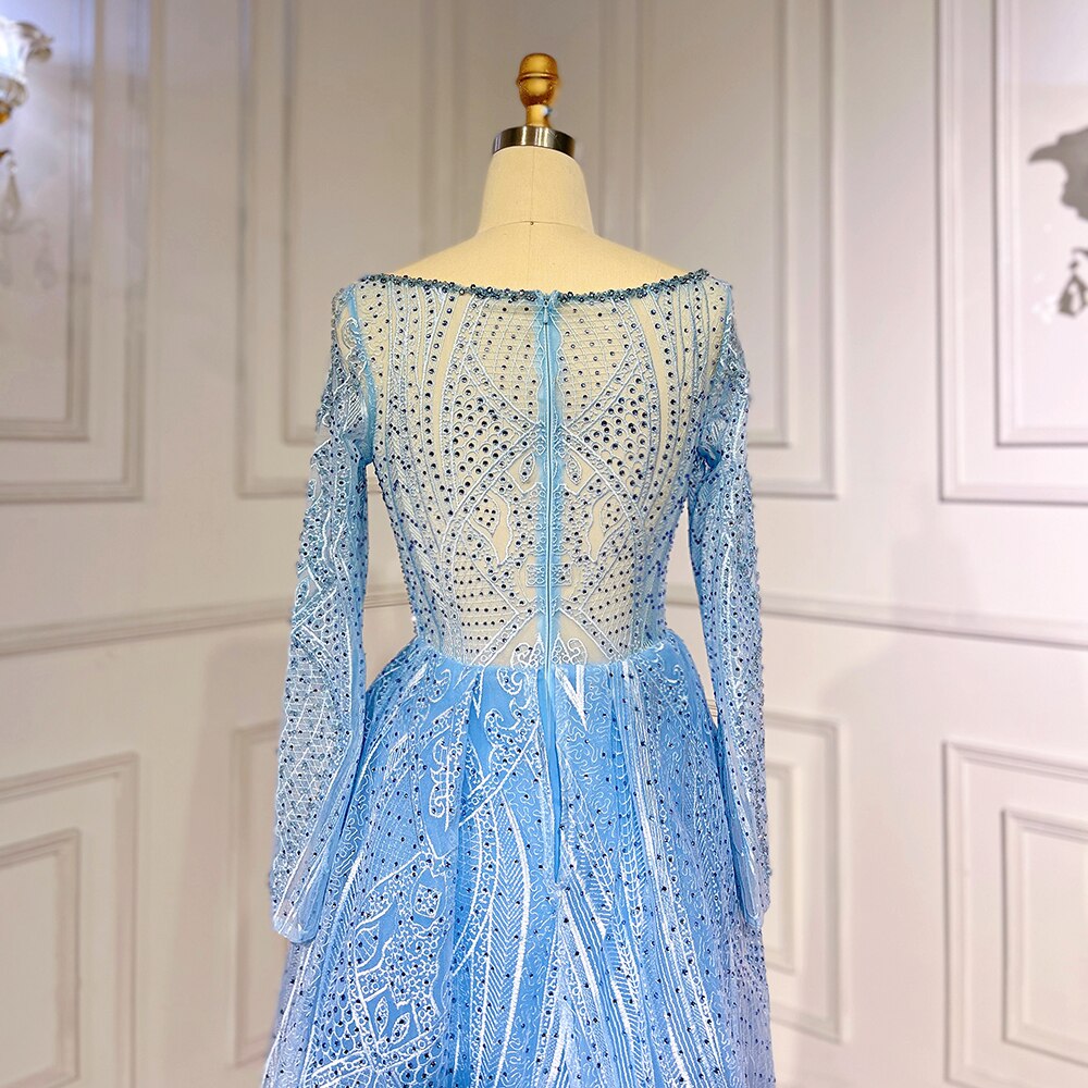 Blau Elegante Meerjungfrau Über Rock Spitze Perlen Bodenlangen Muslimischen Abendkleider Kleider Für Frauen Party 2025 LA71830 
