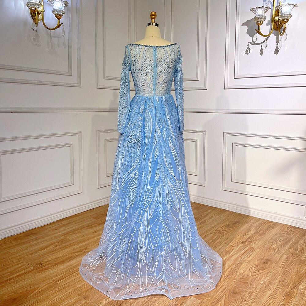 Blau Elegante Meerjungfrau Über Rock Spitze Perlen Bodenlangen Muslimischen Abendkleider Kleider Für Frauen Party 2025 LA71830 