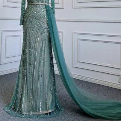 Blau Elegante Meerjungfrau Sexy Eine Schulter Perlen Luxus Abendkleider Kleider Für Frauen Party 2025 LA71429A 