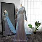 Blau Elegante Meerjungfrau Sexy Eine Schulter Perlen Luxus Abendkleider Kleider Für Frauen Party 2025 LA71429A 
