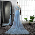 Blau Elegante Meerjungfrau Sexy Eine Schulter Perlen Luxus Abendkleider Kleider Für Frauen Party 2025 LA71429A 