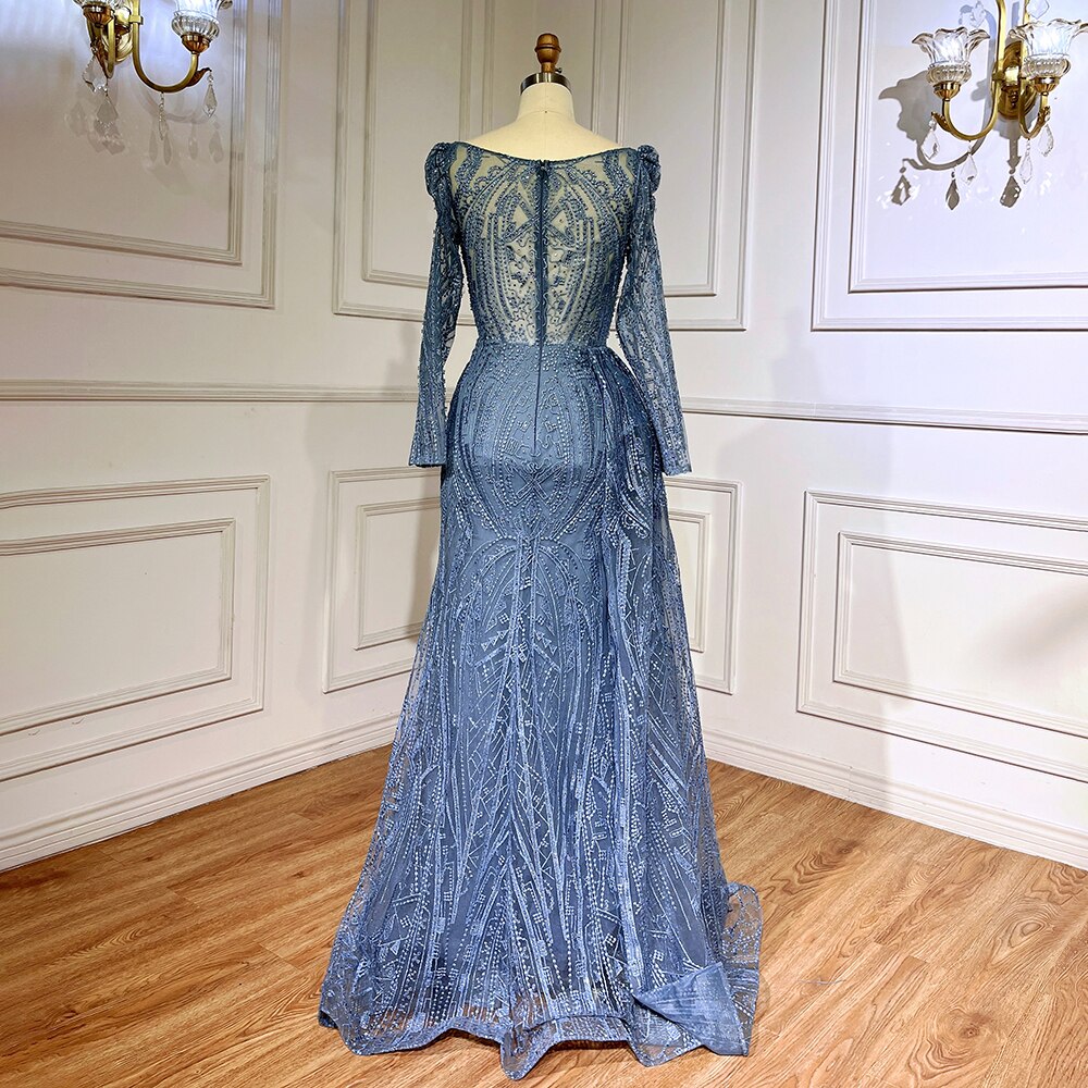 Blau Elegante Über Rock Meerjungfrau Sexy Spitze Perlen Luxus Abendkleider Kleider Für Frauen Muslimischen Partei 2025 LA71833 