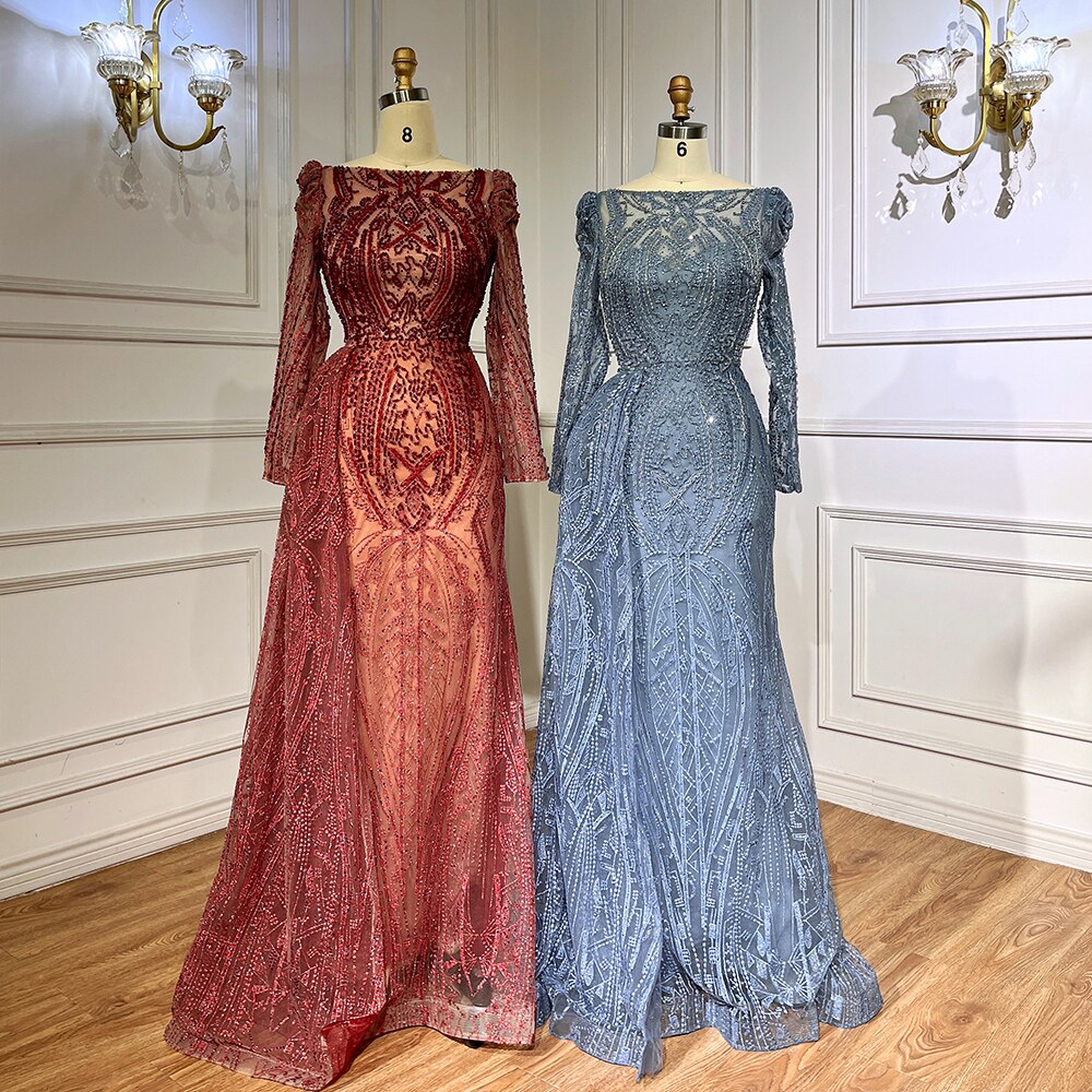Blau Elegante Über Rock Meerjungfrau Sexy Spitze Perlen Luxus Abendkleider Kleider Für Frauen Muslimischen Partei 2025 LA71833 